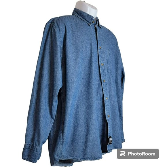 Real Ranch Workwear Shirt,Men L, Denim Blue Medium Wash Casual Button Down, EUC - Picture 4 of 12